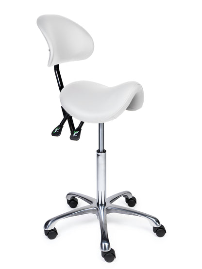 Ergonomische Zadelkruk met Rugleuning Premium Wit op Wielen
