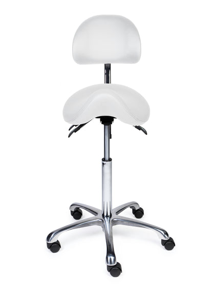 Ergonomische Zadelkruk met Rugleuning Premium Wit op Wielen