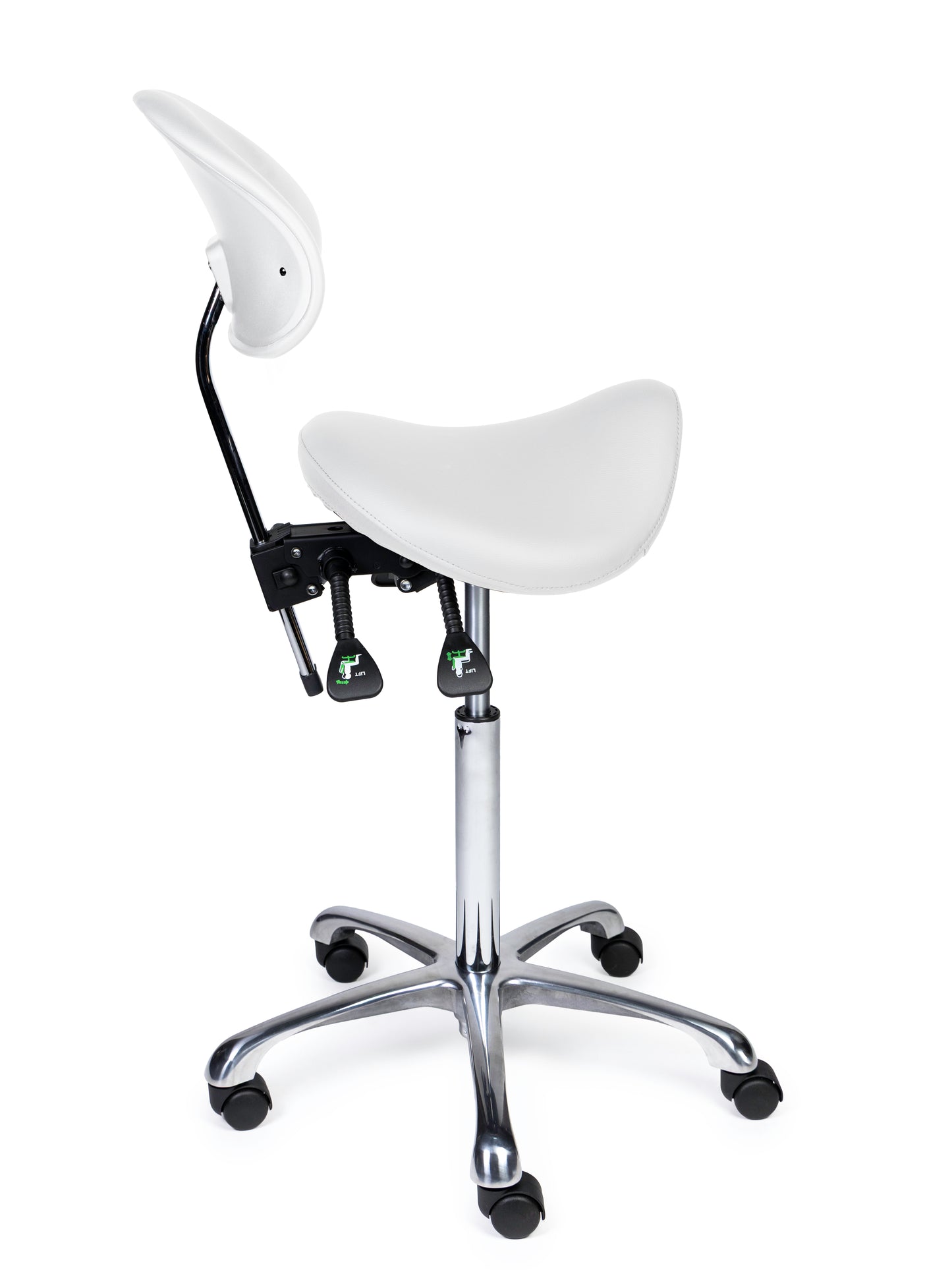 Ergonomische Zadelkruk met Rugleuning Premium Wit op Wielen