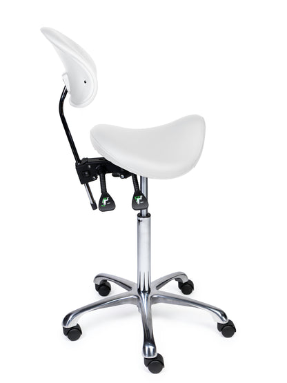 Ergonomische Zadelkruk met Rugleuning Premium Wit op Wielen