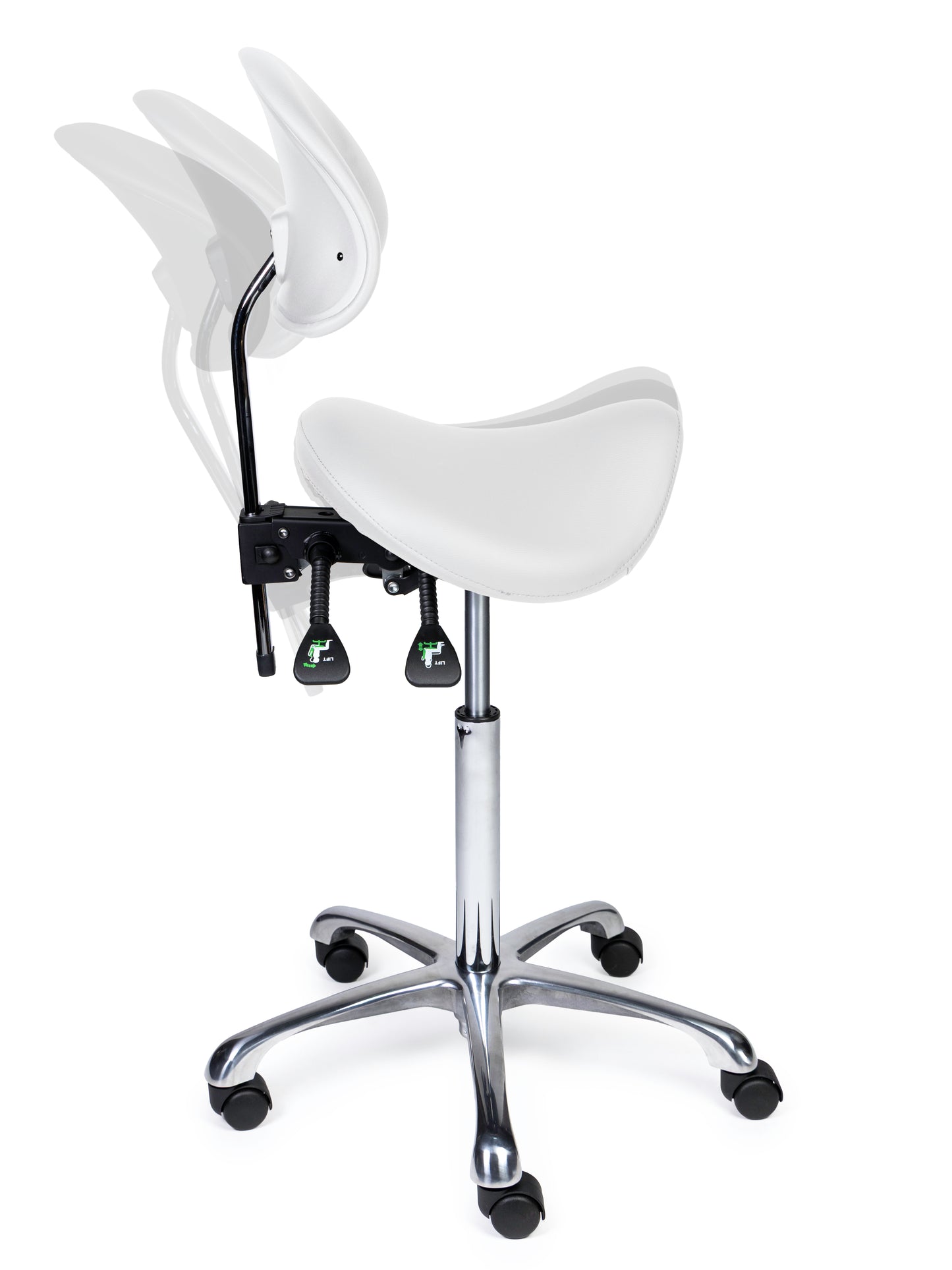 Ergonomische Zadelkruk met Rugleuning Premium Wit op Wielen