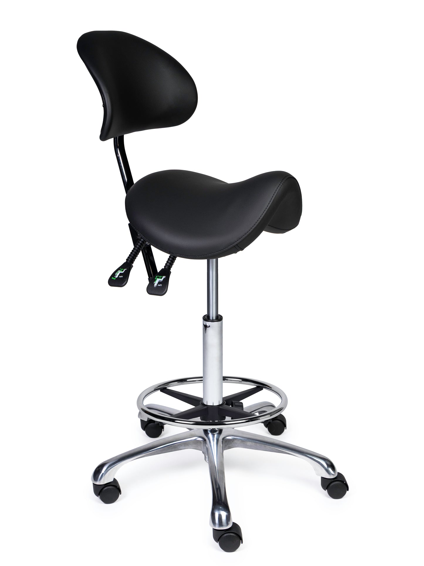 Ergonomische Zadelkruk met Rugleuning Premium Zwart op Wielen