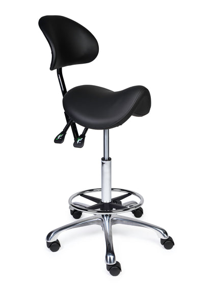 Ergonomische Zadelkruk met Rugleuning Premium Zwart op Wielen