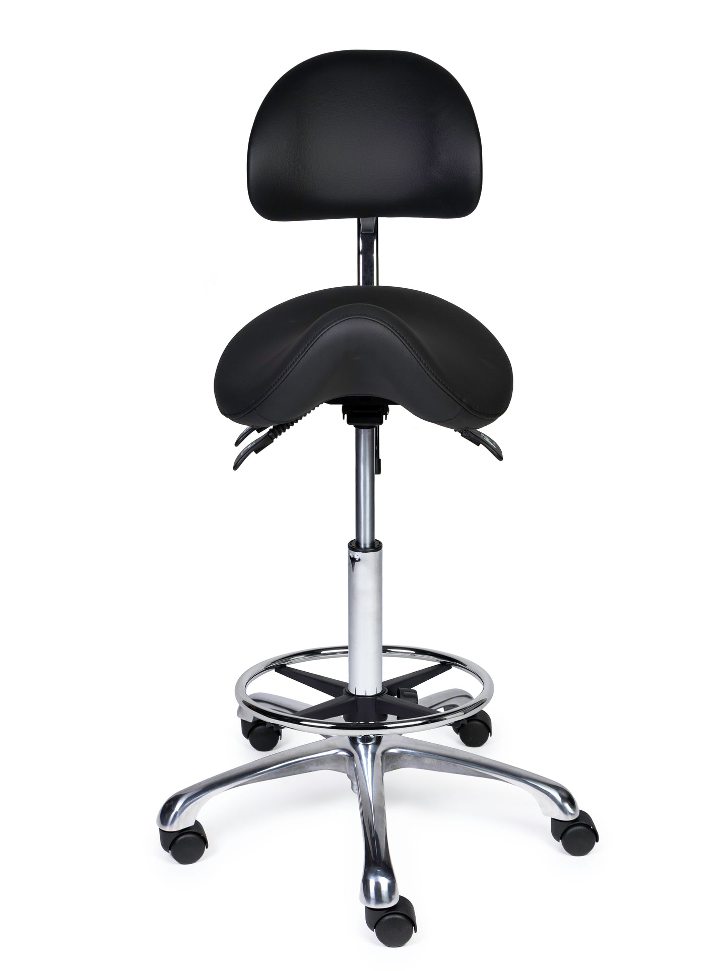 Ergonomische Zadelkruk met Rugleuning Premium Zwart op Wielen
