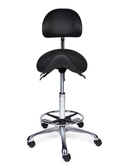 Ergonomische Zadelkruk met Rugleuning Premium Zwart op Wielen