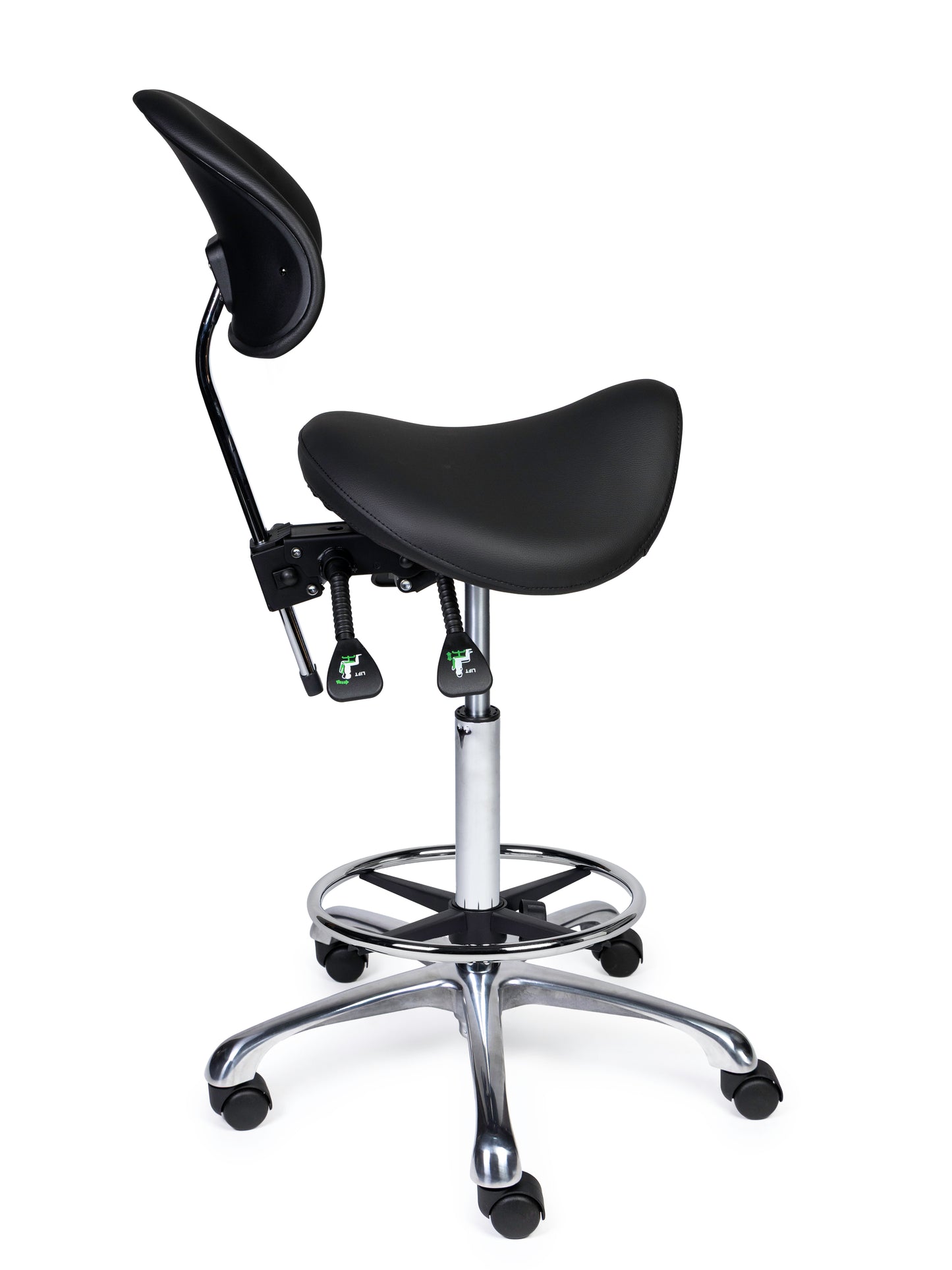 Ergonomische Zadelkruk met Rugleuning Premium Zwart op Wielen