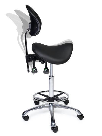 Ergonomische Zadelkruk met Rugleuning Premium Zwart op Wielen