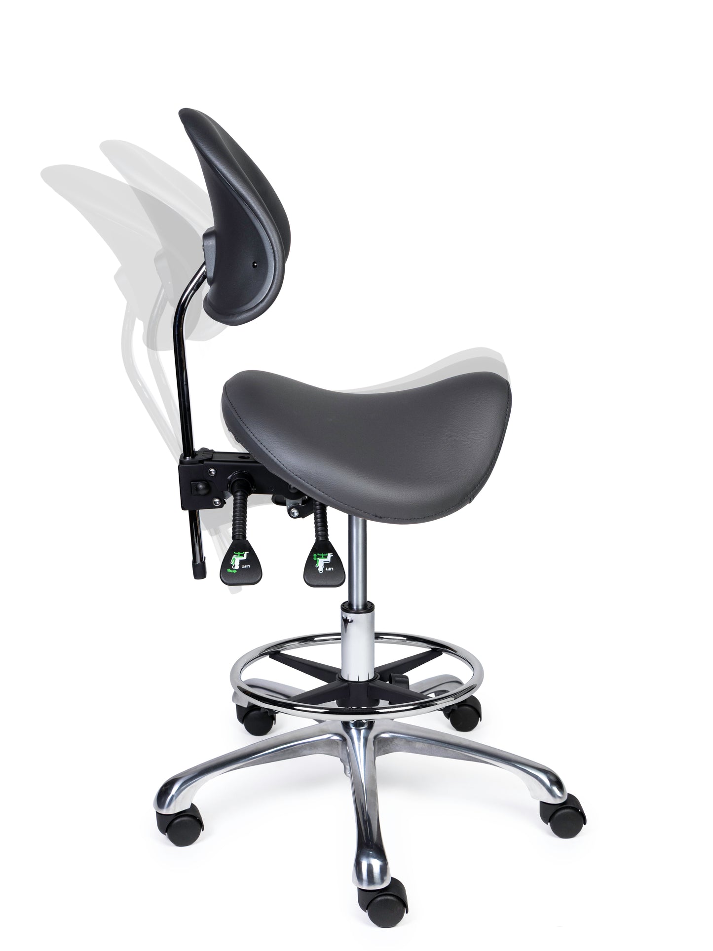 Ergonomische Zadelkruk met Rugleuning Premium Grijs op Wielen