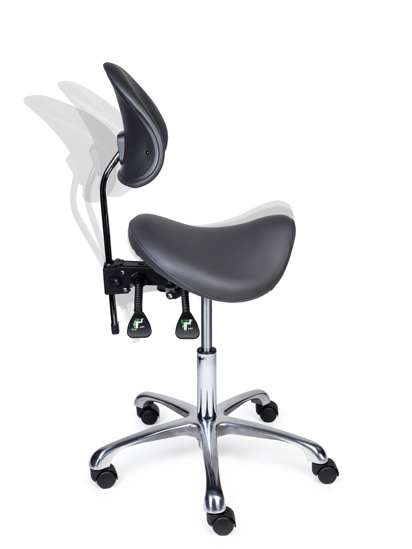 Ergonomische Zadelkruk met Rugleuning Premium Grijs op Wielen