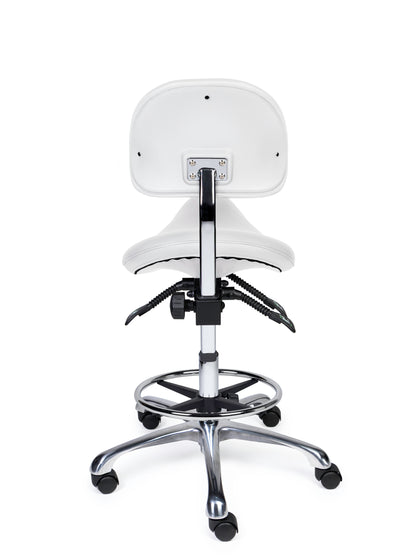 Ergonomische Zadelkruk met Rugleuning Premium Wit op Wielen