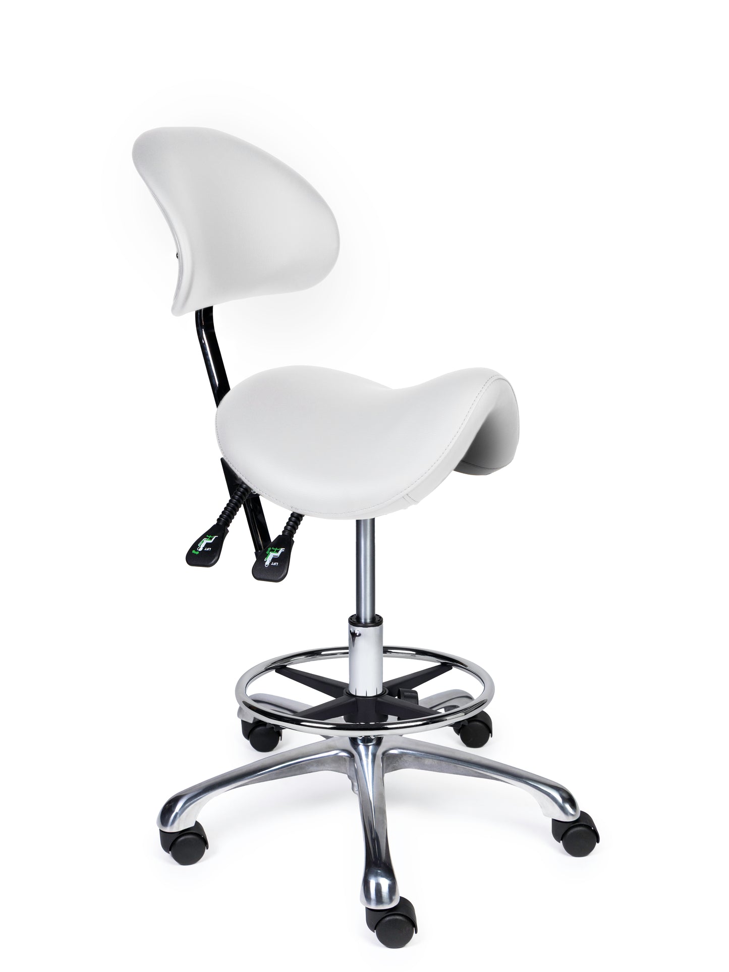 Ergonomische Zadelkruk met Rugleuning Premium Wit op Wielen