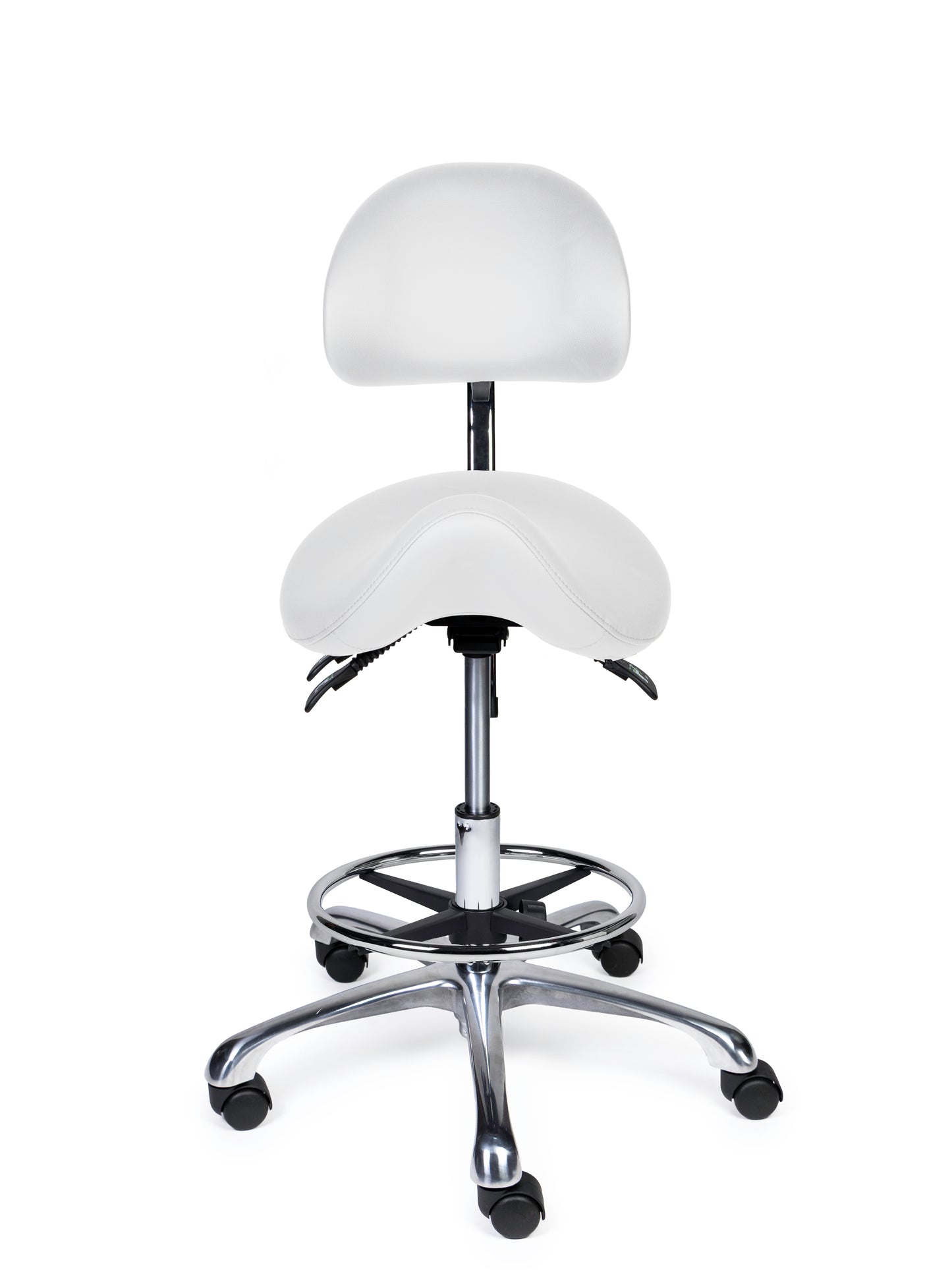 Ergonomische Zadelkruk met Rugleuning Premium Wit op Wielen