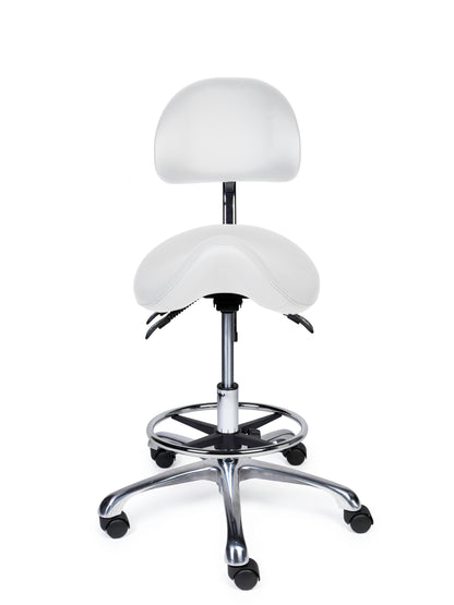 Ergonomische Zadelkruk met Rugleuning Premium Wit op Wielen