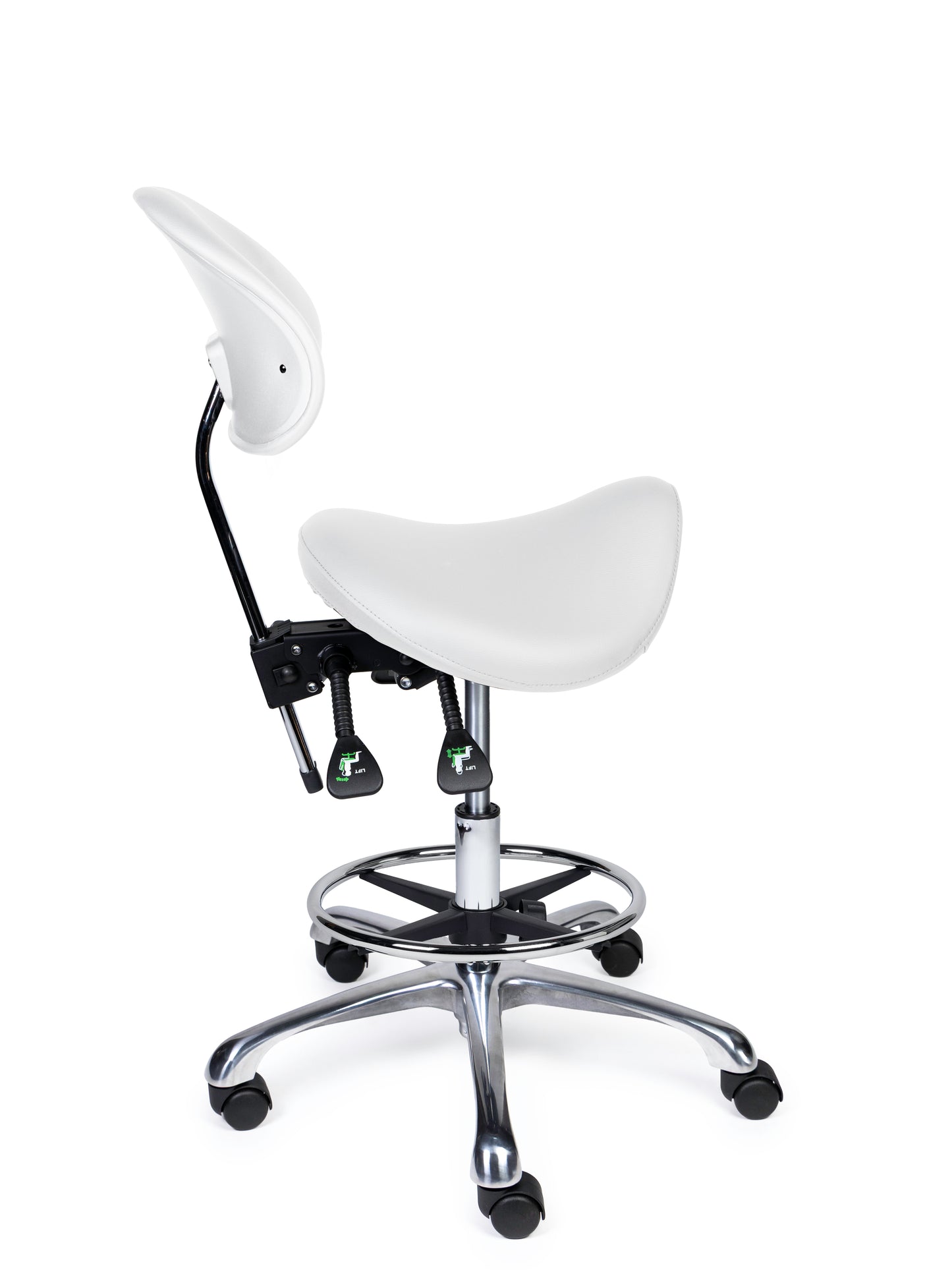 Ergonomische Zadelkruk met Rugleuning Premium Wit op Wielen