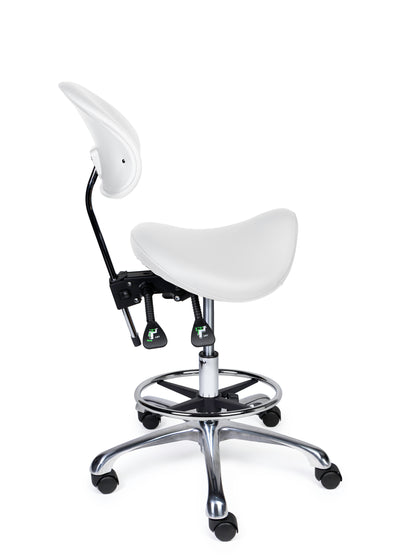 Ergonomische Zadelkruk met Rugleuning Premium Wit op Wielen