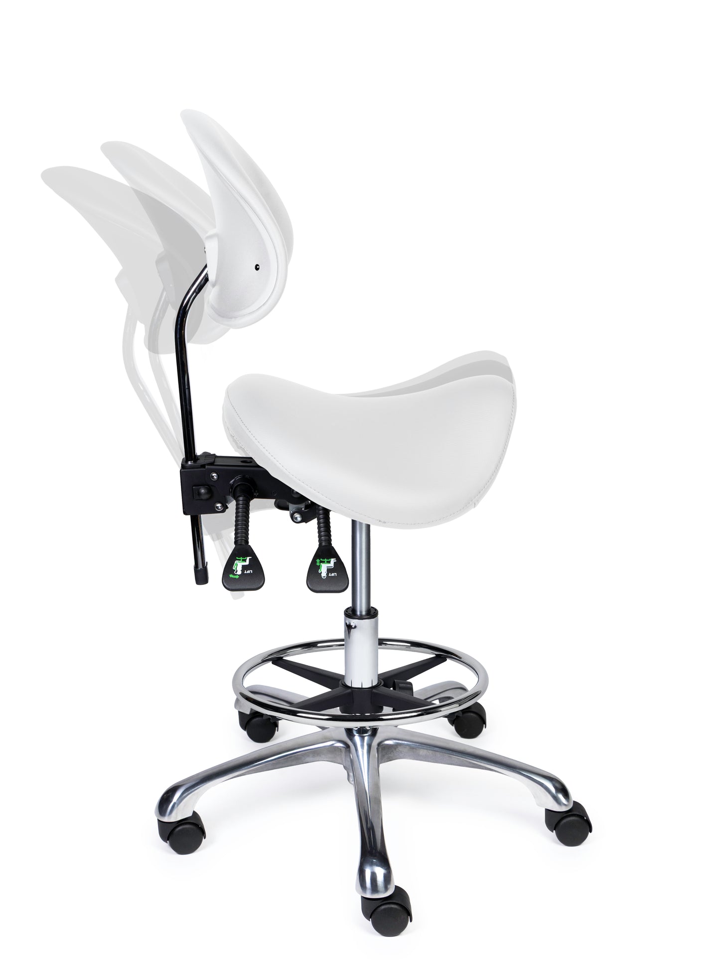 Ergonomische Zadelkruk met Rugleuning Premium Wit op Wielen
