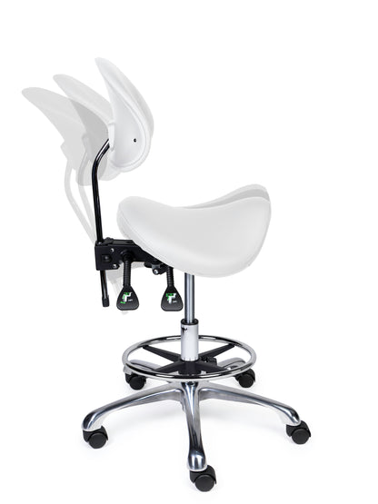Ergonomische Zadelkruk met Rugleuning Premium Wit op Wielen