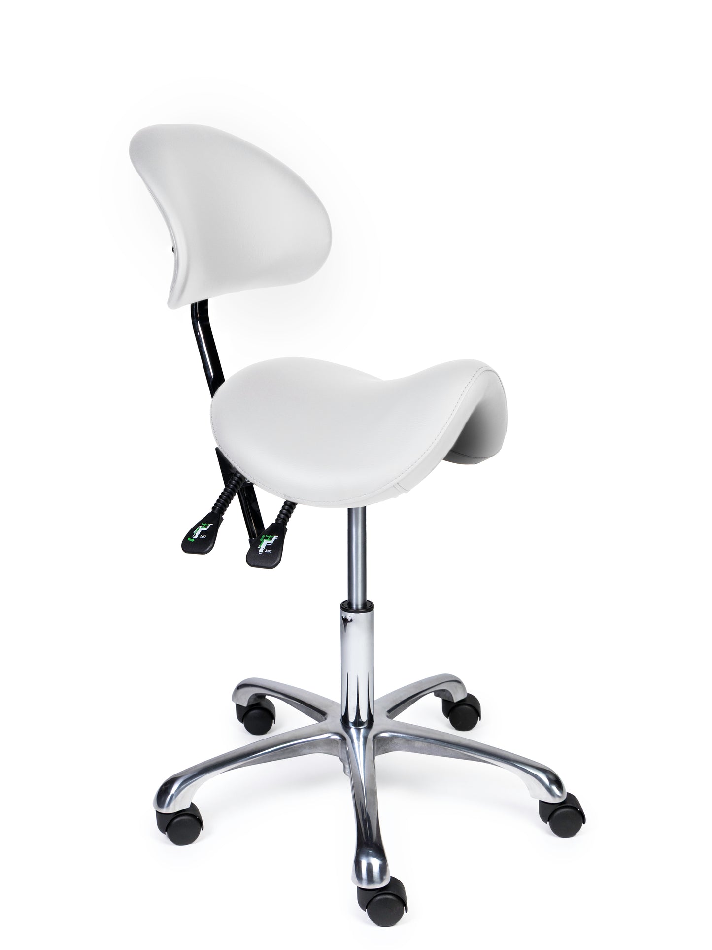 Ergonomische Zadelkruk met Rugleuning Premium Wit op Wielen