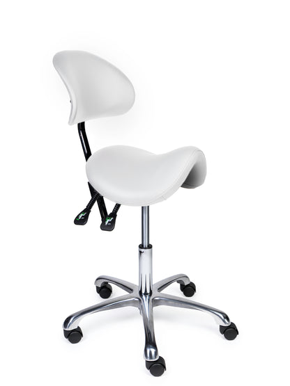 Ergonomische Zadelkruk met Rugleuning Premium Wit op Wielen