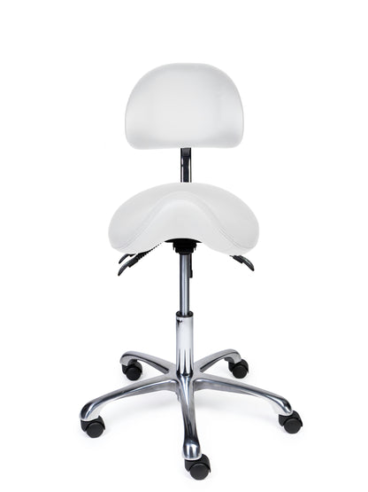 Ergonomische Zadelkruk met Rugleuning Premium Wit op Wielen