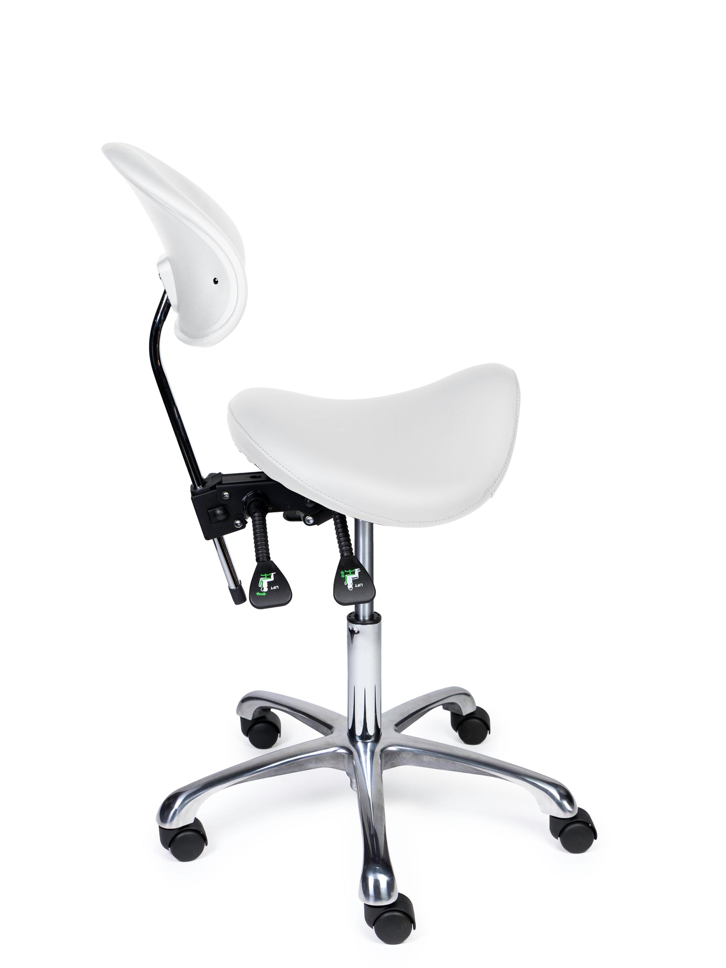 Ergonomische Zadelkruk met Rugleuning Premium Wit op Wielen