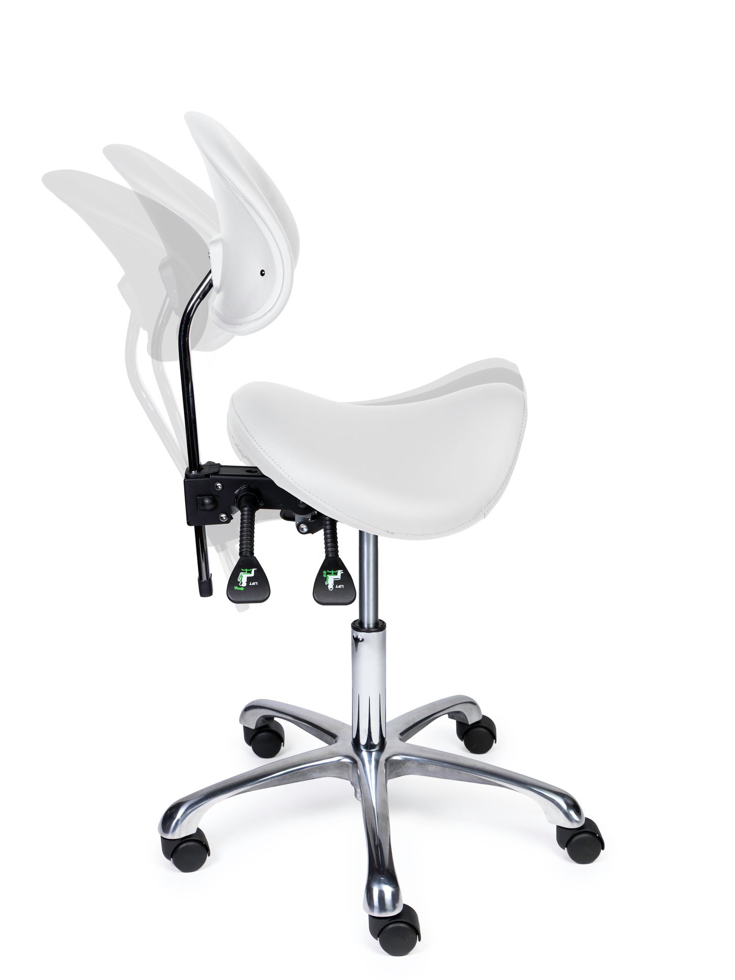 Ergonomische Zadelkruk met Rugleuning Premium Wit op Wielen