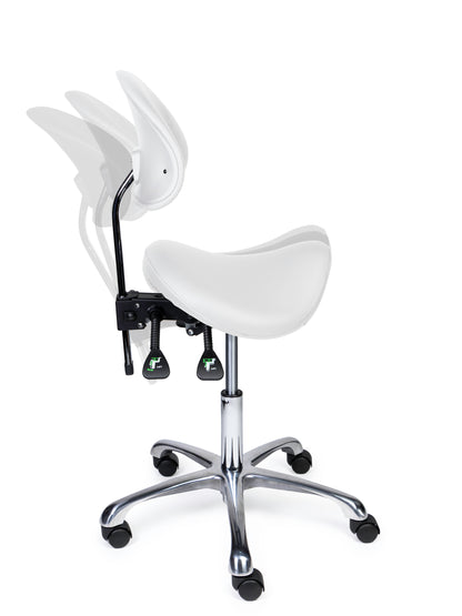 Ergonomische Zadelkruk met Rugleuning Premium Wit op Wielen