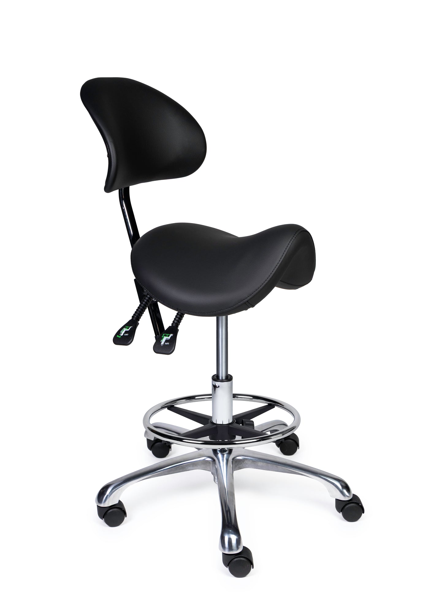 Ergonomische Zadelkruk met Rugleuning Premium Zwart op Wielen