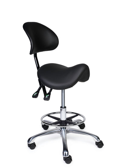 Ergonomische Zadelkruk met Rugleuning Premium Zwart op Wielen