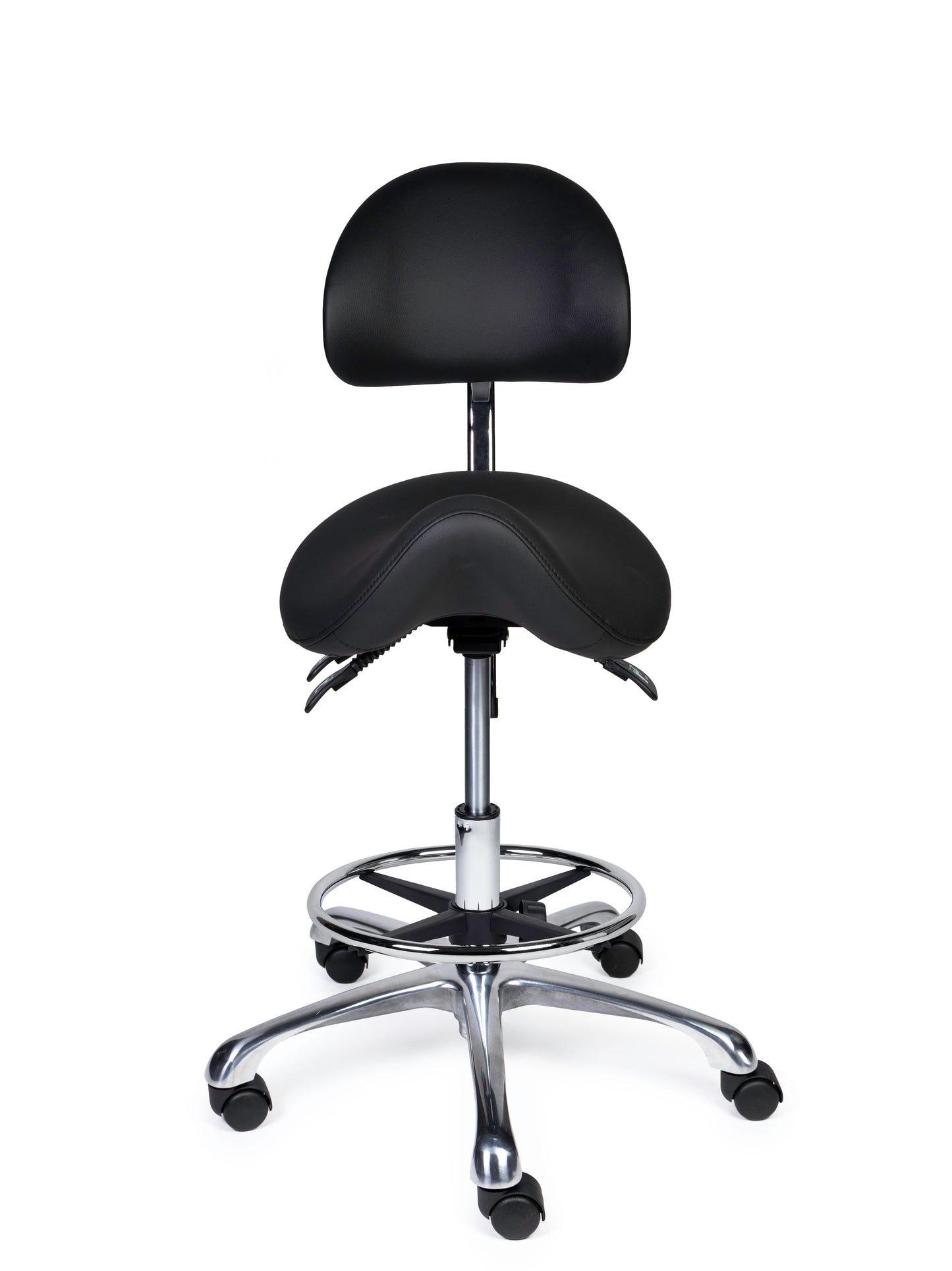 Ergonomische Zadelkruk met Rugleuning Premium Zwart op Wielen