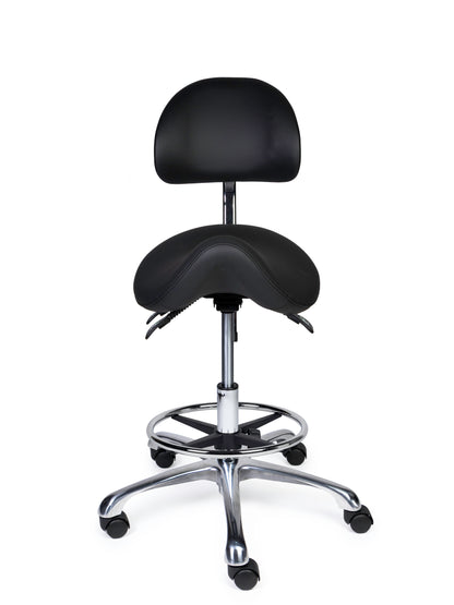 Ergonomische Zadelkruk met Rugleuning Premium Zwart op Wielen