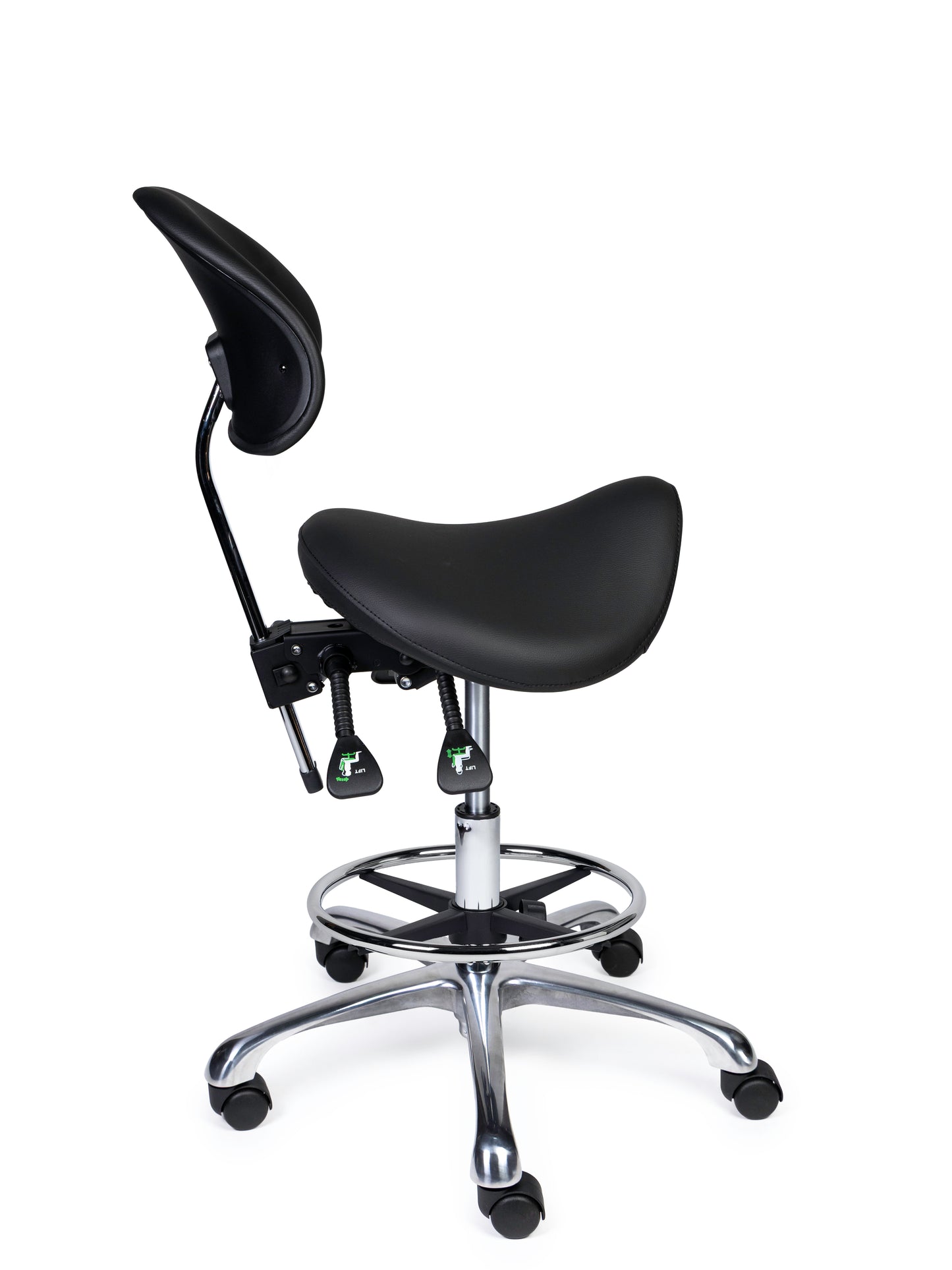 Ergonomische Zadelkruk met Rugleuning Premium Zwart op Wielen