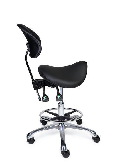 Ergonomische Zadelkruk met Rugleuning Premium Zwart op Wielen