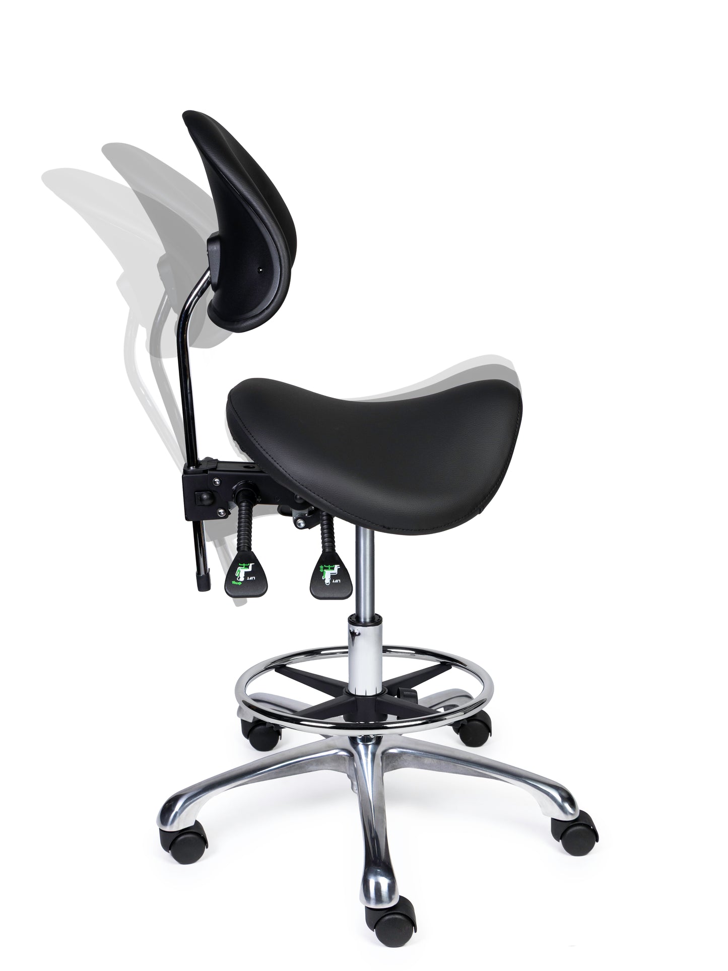 Ergonomische Zadelkruk met Rugleuning Premium Zwart op Wielen