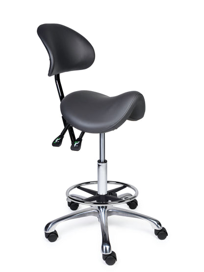 Ergonomische Zadelkruk met Rugleuning Premium Grijs op Wielen
