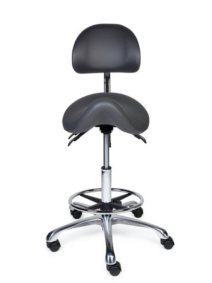 Ergonomische Zadelkruk met Rugleuning Premium Grijs op Wielen