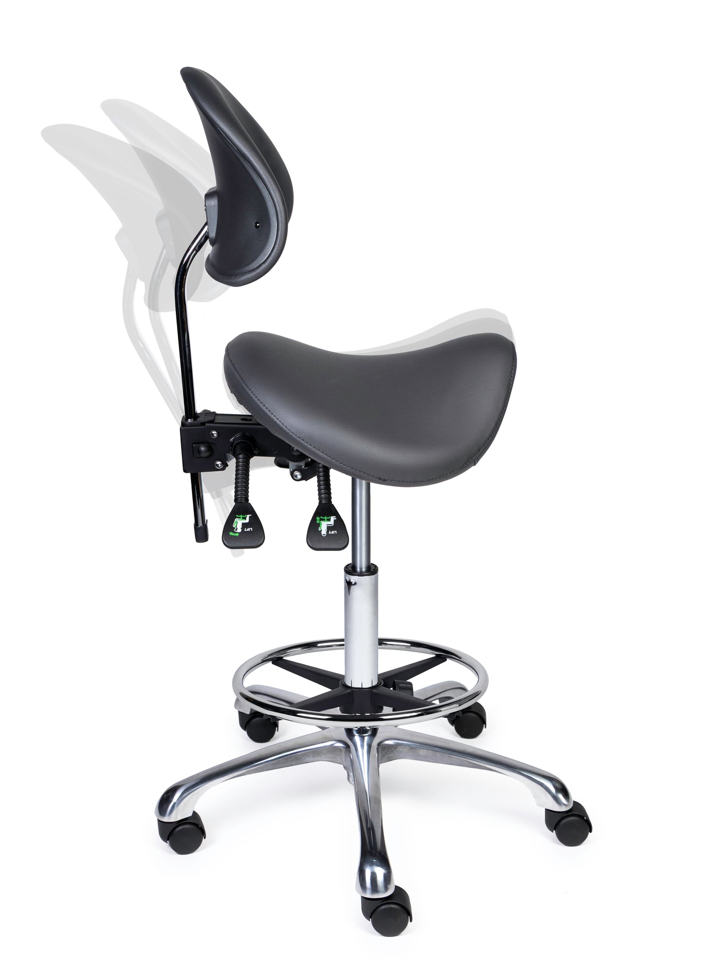 Ergonomische Zadelkruk met Rugleuning Premium Grijs op Wielen