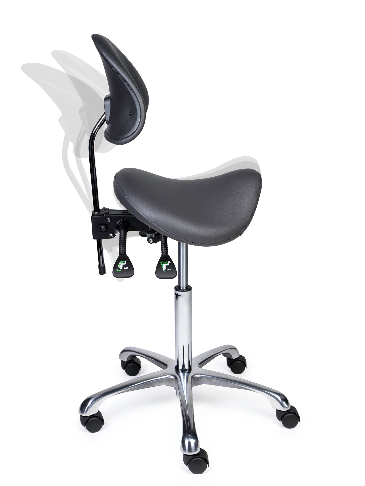 Ergonomische Zadelkruk met Rugleuning Premium Grijs op Wielen