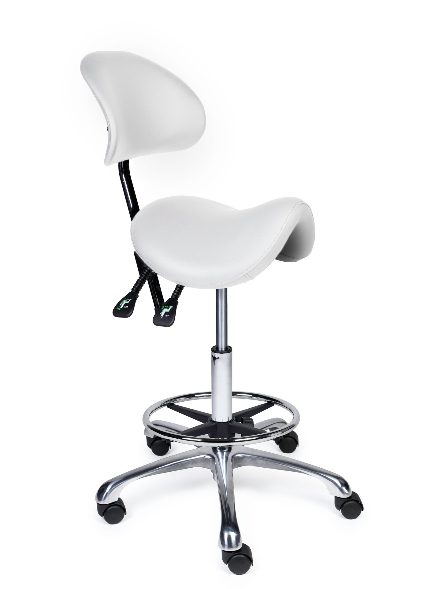 Ergonomische Zadelkruk met Rugleuning Premium Wit op Wielen