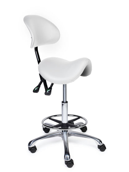 Ergonomische Zadelkruk met Rugleuning Premium Wit op Wielen