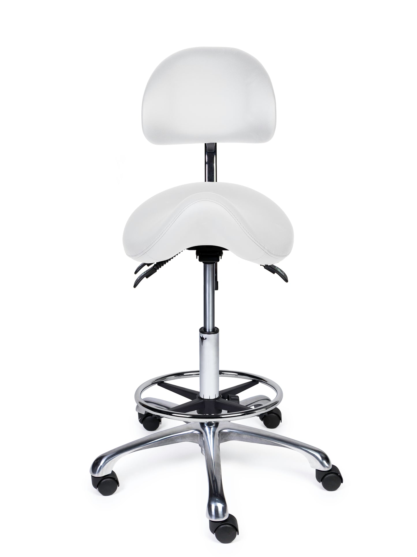 Ergonomische Zadelkruk met Rugleuning Premium Wit op Wielen