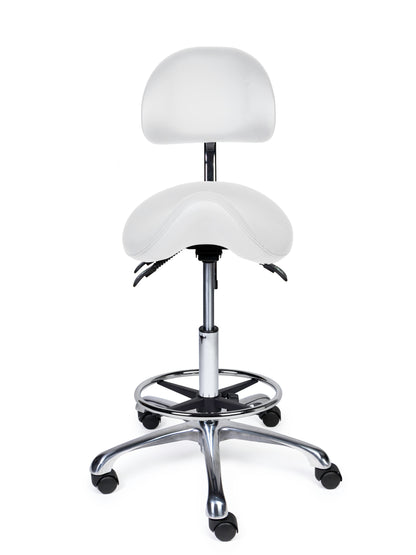 Ergonomische Zadelkruk met Rugleuning Premium Wit op Wielen
