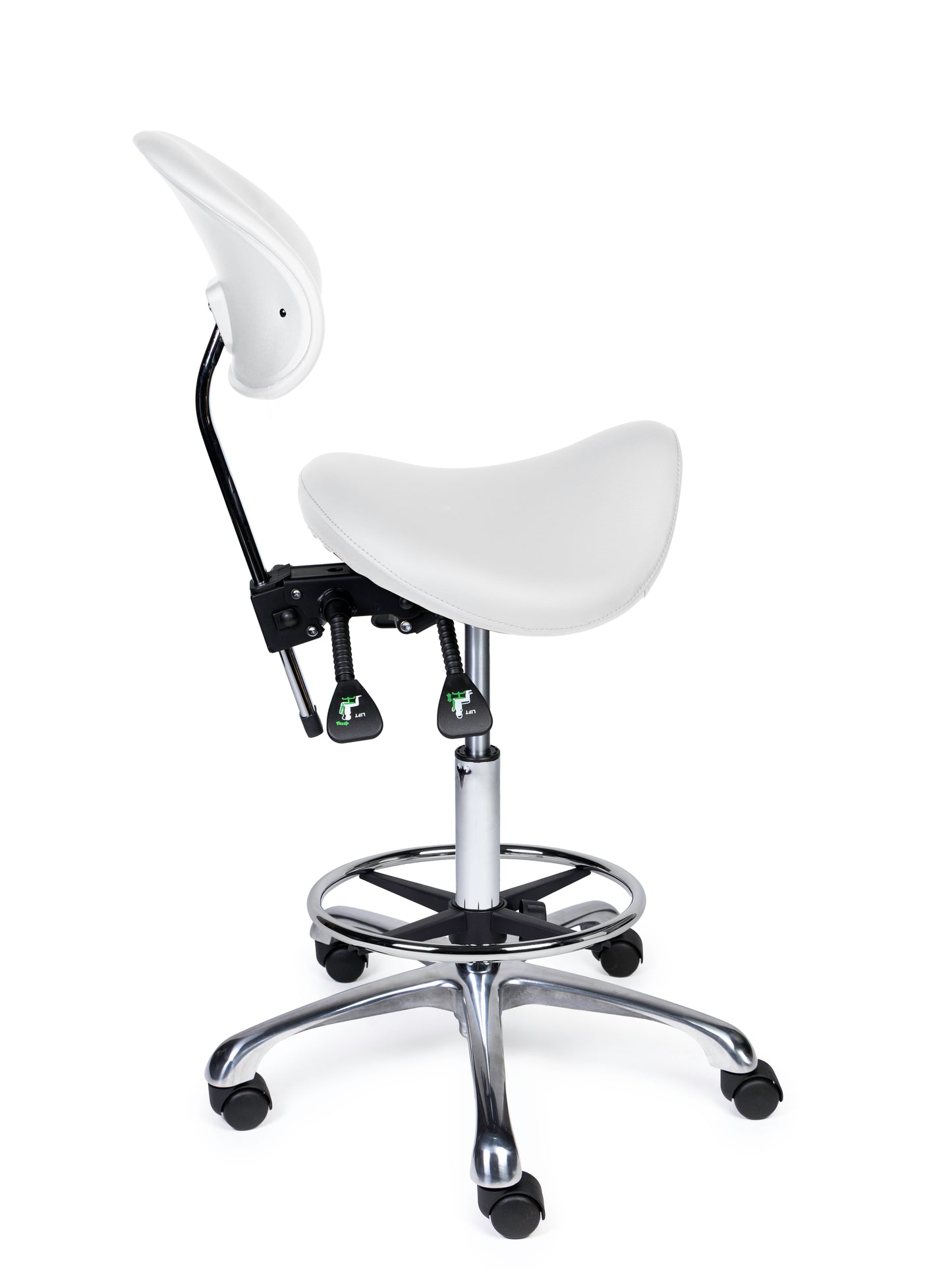 Ergonomische Zadelkruk met Rugleuning Premium Wit op Wielen