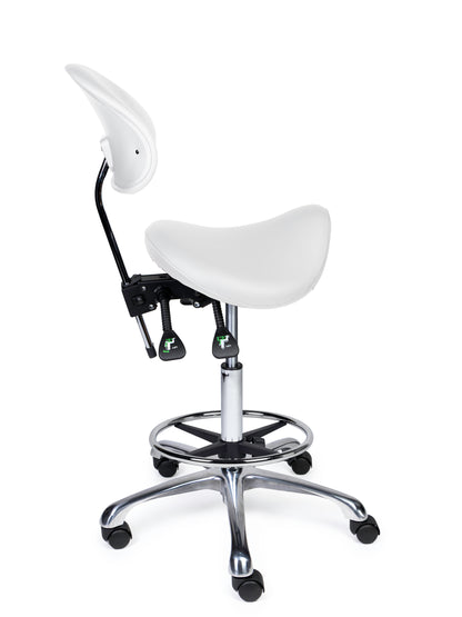 Ergonomische Zadelkruk met Rugleuning Premium Wit op Wielen