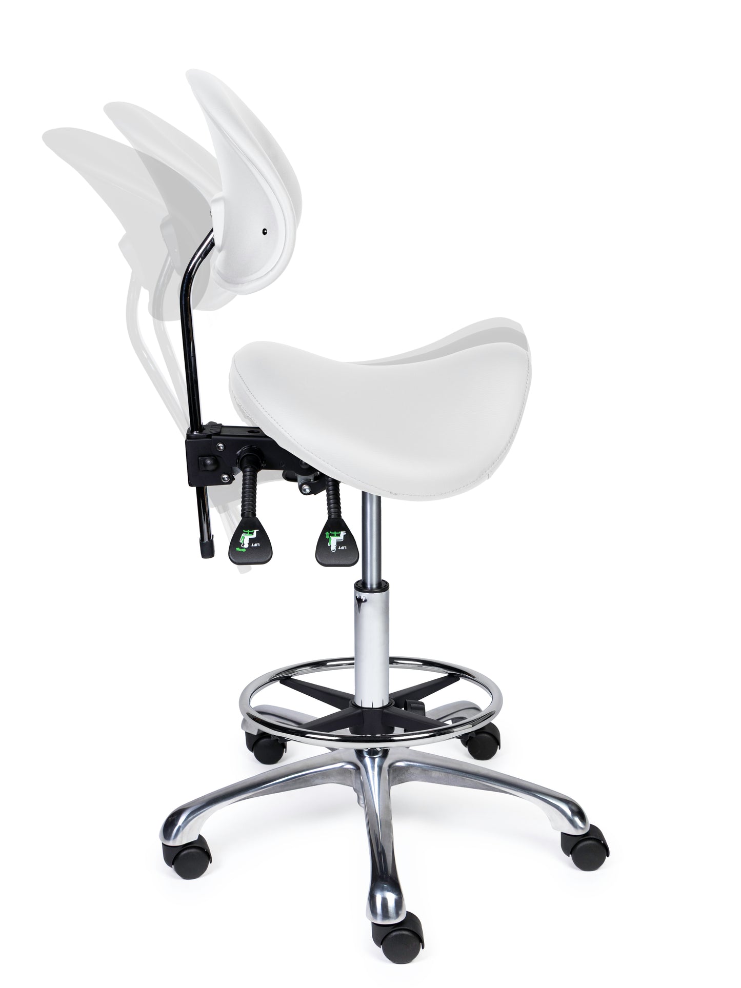 Ergonomische Zadelkruk met Rugleuning Premium Wit op Wielen