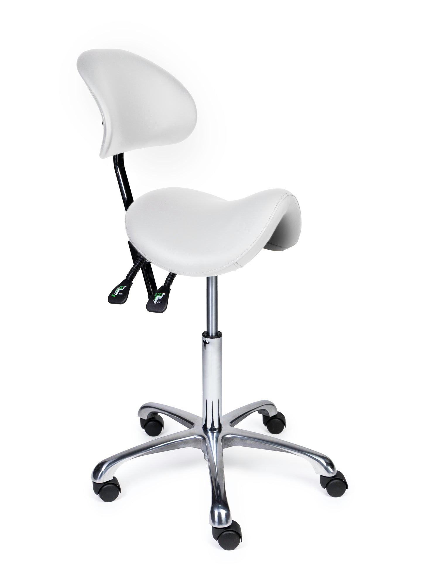 Ergonomische Zadelkruk met Rugleuning Premium Wit op Wielen