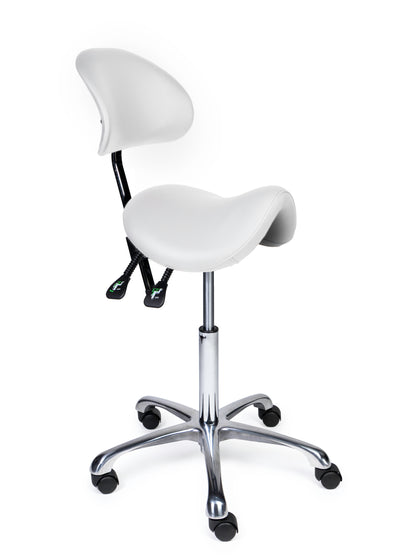 Ergonomische Zadelkruk met Rugleuning Premium Wit op Wielen