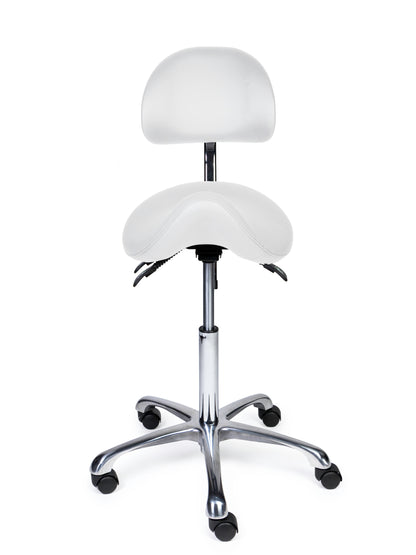 Ergonomische Zadelkruk met Rugleuning Premium Wit op Wielen