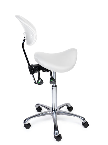 Ergonomische Zadelkruk met Rugleuning Premium Wit op Wielen