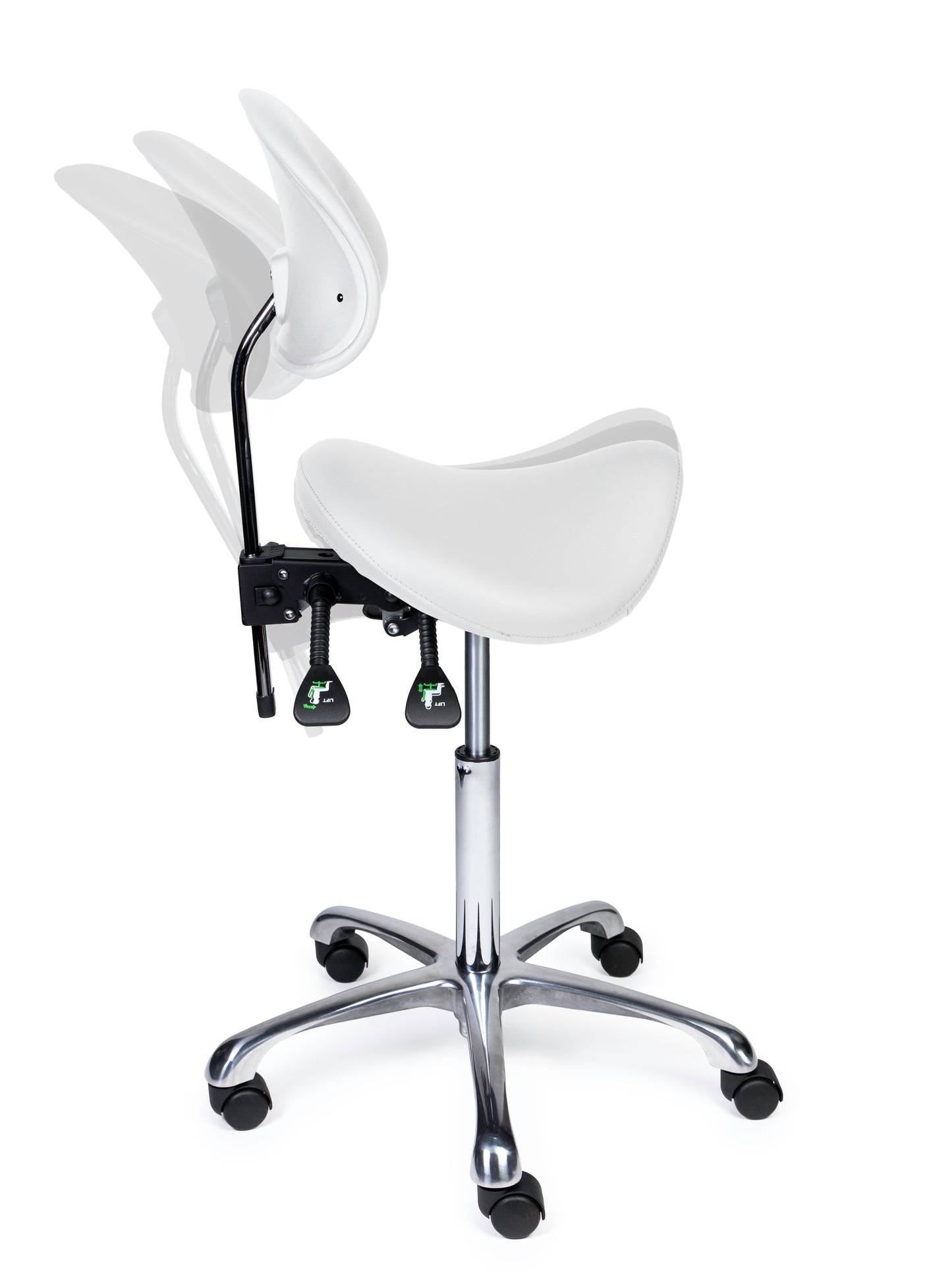 Ergonomische Zadelkruk met Rugleuning Premium Wit op Wielen